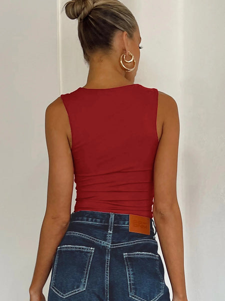 Women's Casual Solid Color Tight Fitting Double Layer Streetwear Basic Tank Top