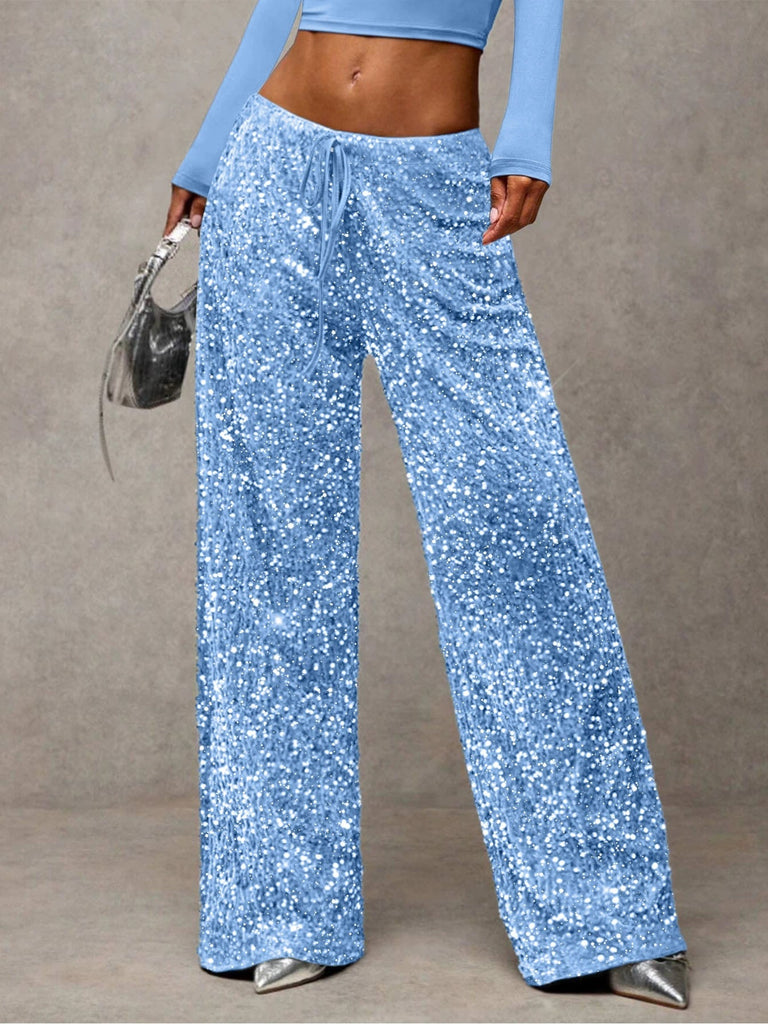 Women Sequined Drawstring Stretchy Pant