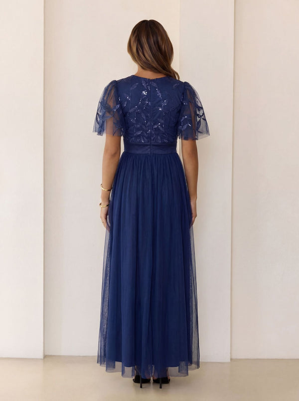 Plus Size Sequin Round Neck Short Sleeve Evening Dress