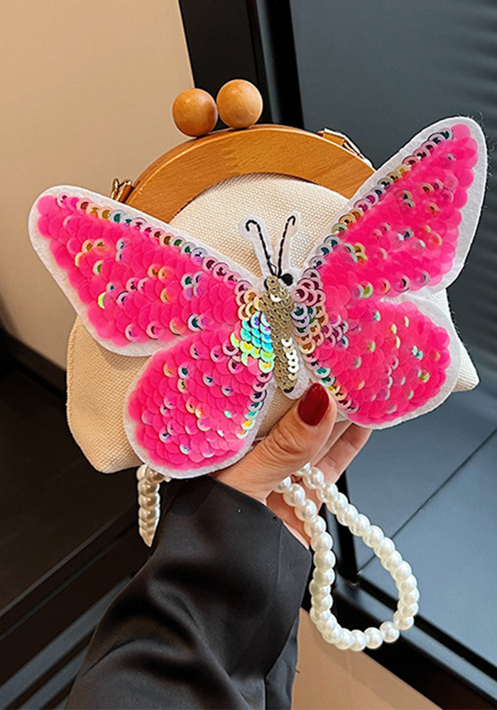 Women Pearl Chain Sequin Butterfly Shell Bag