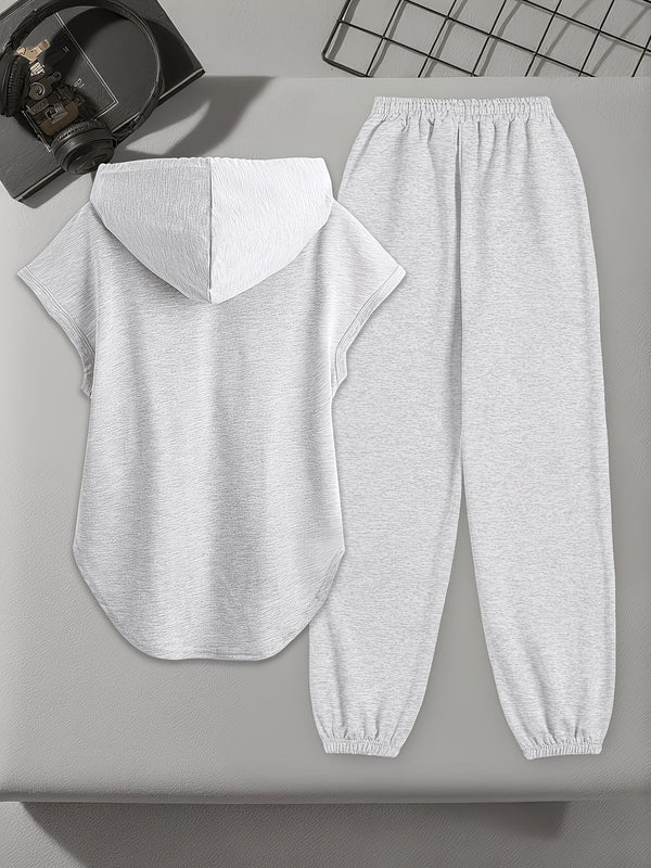 Sleeveless Hooded Top & Jogger Pants Two-Piece Set for Spring/Summer Activewear