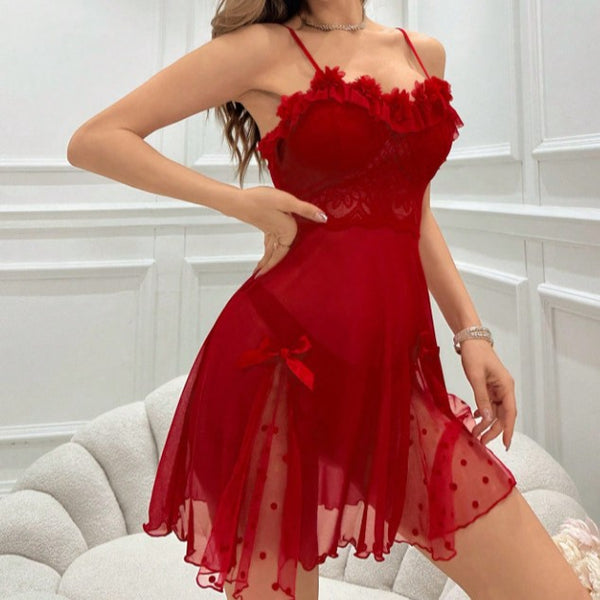 Mesh Lace See-Through Strap Nightdress for Intimate Loungewear