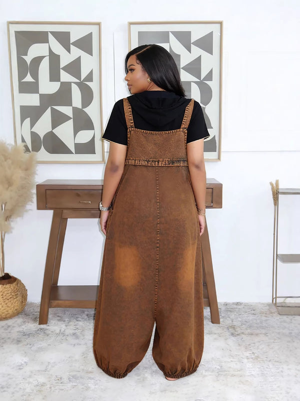 Loose Lantern Denim Wide Leg Overalls for Spring & Summer