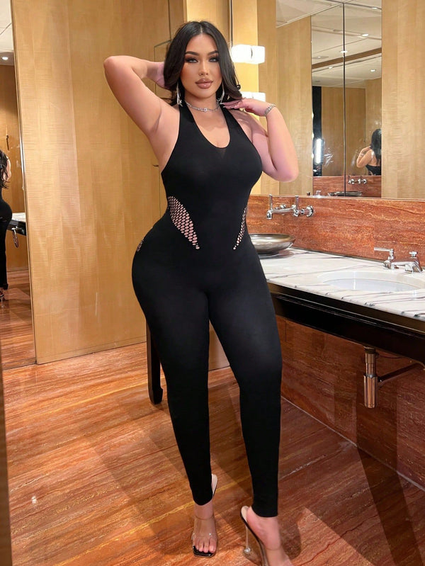 High Stretch Halter Neck Sleeveless Seamless Knitted Yoga Jumpsuit for Autumn