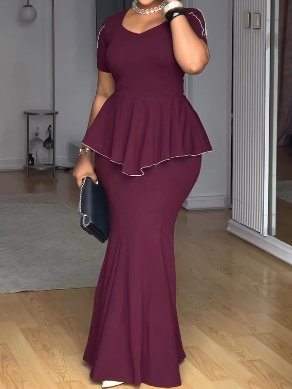 Elegant Short-Sleeve Mermaid Dress for Career & Office