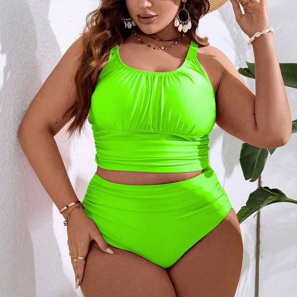 Plus Size Solid Suspender Bikini Swimsuit for Beachwear