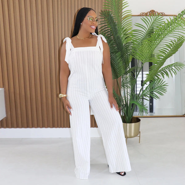 Striped Strap Wide Leg Jumpsuit for Casual Wear
