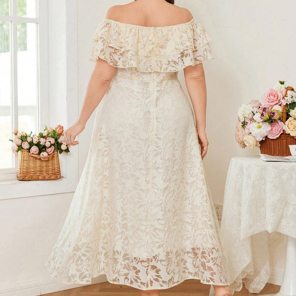 Off-Shoulder Flowy French Lace Maxi Dress for Beach Holidays