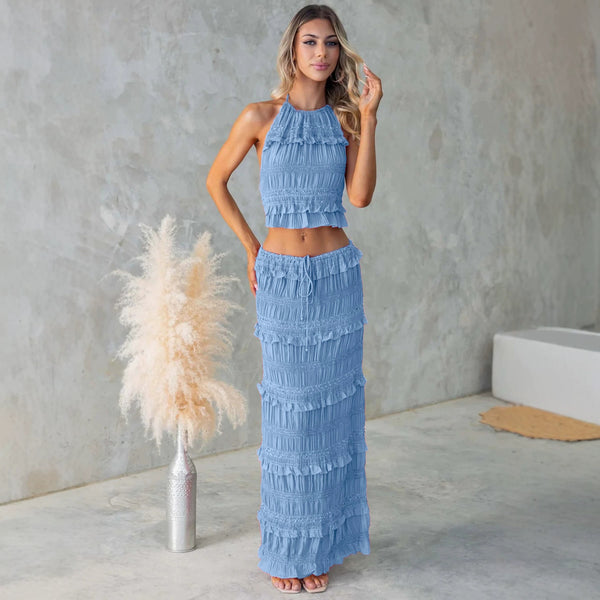 Sleeveless Chiffon Top & Skirt Two-Piece Set for Spring & Summer