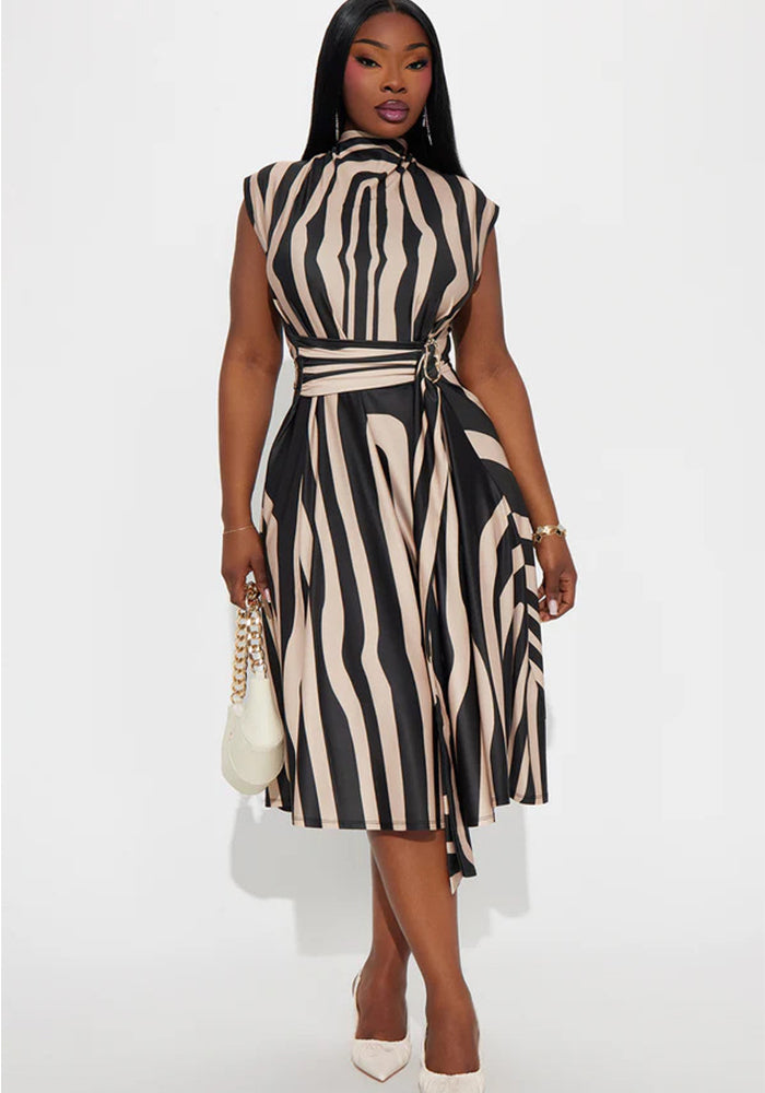 Turtleneck Striped Sleeveless Dress for Spring & Summer