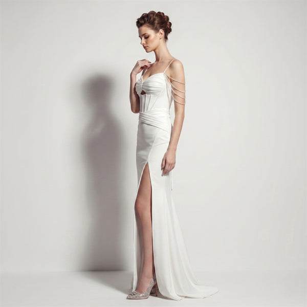 Satin High Slit Lace-Up Mermaid Maxi Evening Dress for Formal Parties