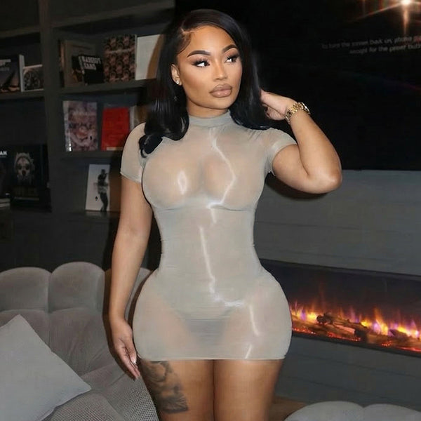 See-Through Short Sleeve Dress for Club & Evening Wear