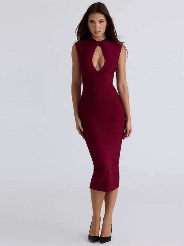 Spring/Summer Women's Sexy Tight Fit Bodycon Cut-Out Zipper Sleeveless Long Bandage Dress