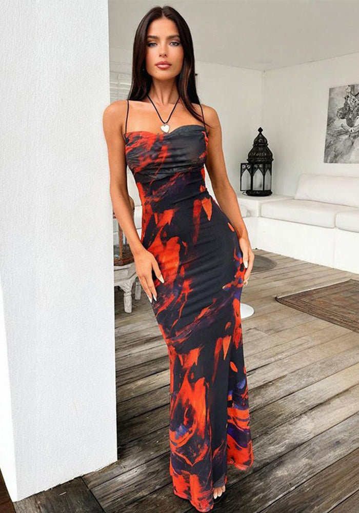 Backless Printed Camisole Dress for Summer Outings
