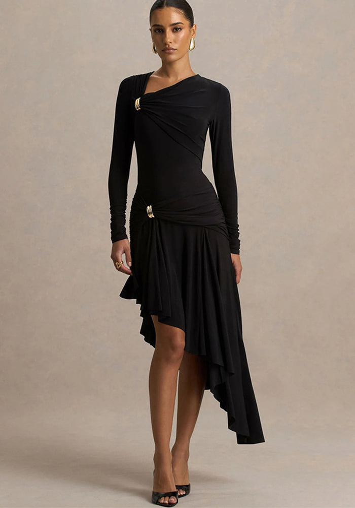 Ruched Slim Fit Asymmetrical Dress for Spring Events