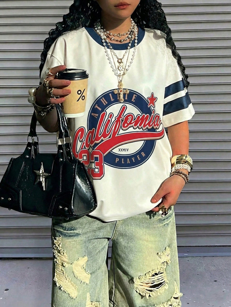 American Style Letter Print Short-Sleeve T-Shirt