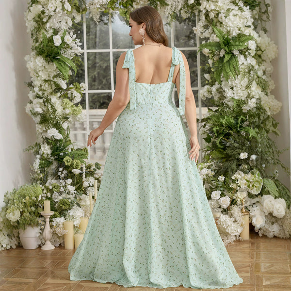 Plus Size Green Camisole Dress for Evening Wear