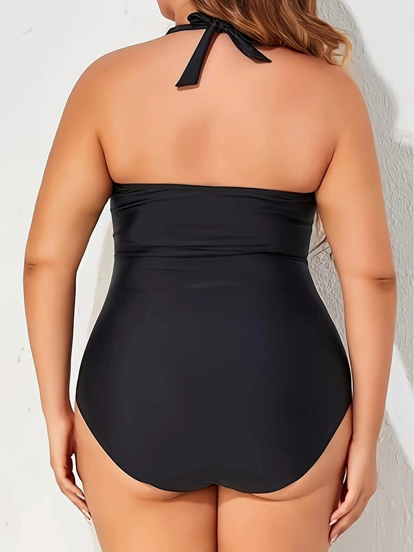 Plus Size Tie Back Cross Strap One-Piece Swimsuit