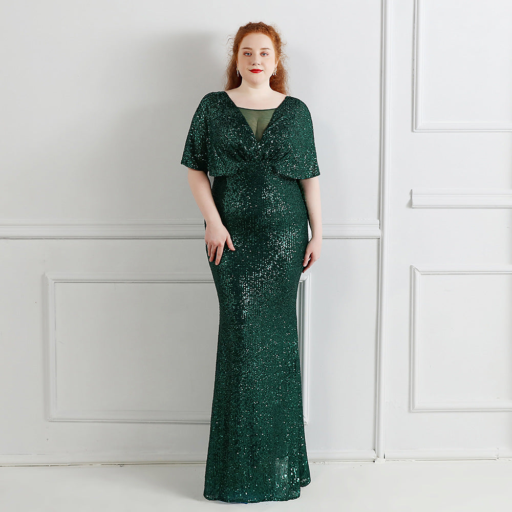 Spring and Summer Plus-Size Long Sequin Formal Party Evening Dress