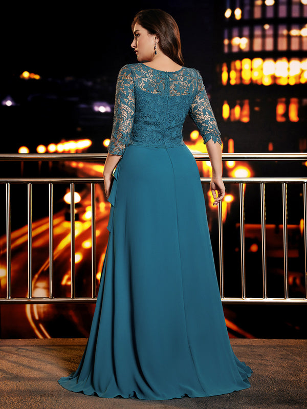 Plus Size Lace Half Sleeve Ruffle Edge Layered Dress for Events
