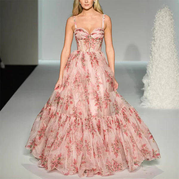 Printed Strap Maxi Dress for Holiday Parties