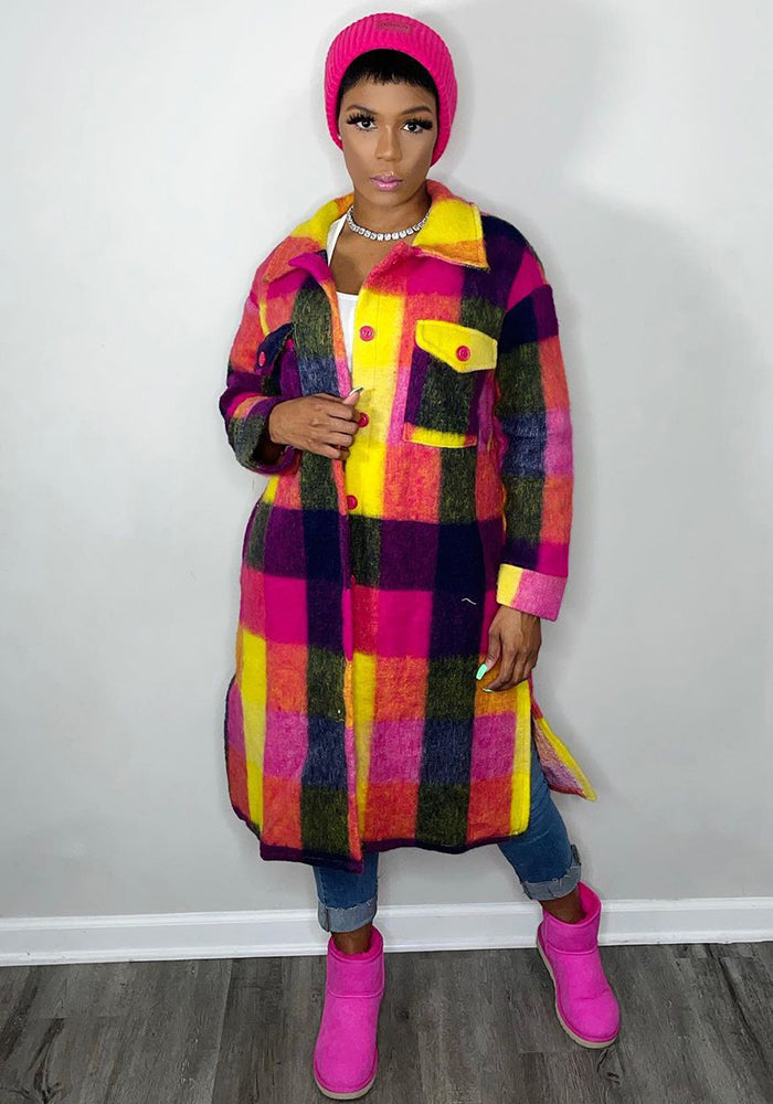 Plaid Pocket Coat for Winter Outerwear