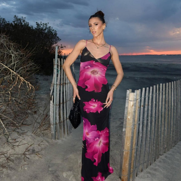 Women Summer Sexy Sleeveless Spaghetti Strap Floral Print Maxi Dress