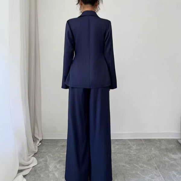 Women Long-Sleeved Blazer and Wide-Leg Pants Two-Piece Set
