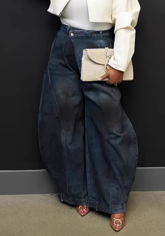 Washed Reversed Waistband Denim Jeans for Trendy Streetwear