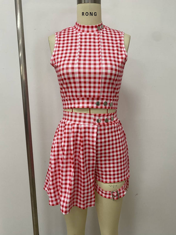 Sleeveless Button Top & Skirt Two-Piece Set for Summer