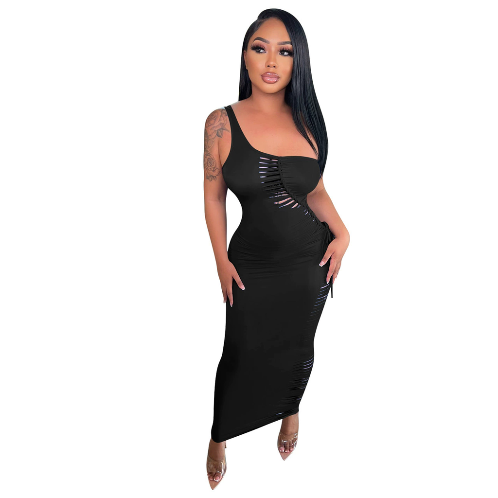 Women Sexy Hollow-Out Solid Dress