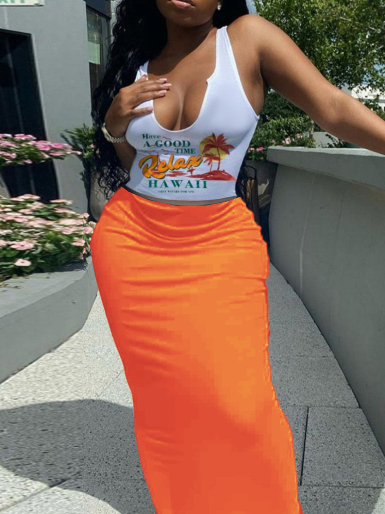 Summer Vest and Long Skirt Two-Piece Set
