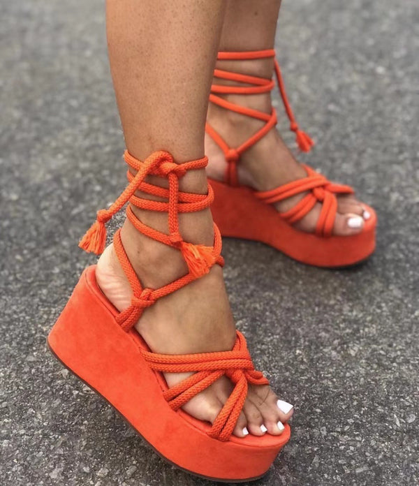 Lace-Up Wedge Sandals for Summer Plus Size Footwear
