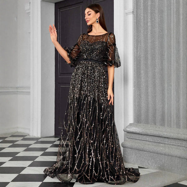 Black Sequin Bodycon Evening Dress for Formal Parties