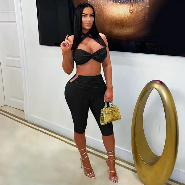 Belted Top & Pants Two-Piece Lounge Set for Casual Wear