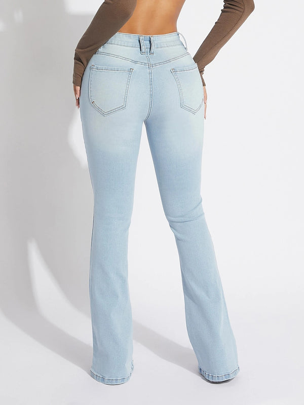 Stretchy Denim Bell Bottom Jeans for Casual Streetwear