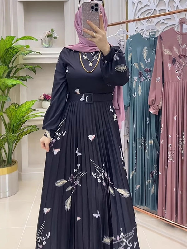 Printed Slim Waist Long-Sleeve Chic Dress for Spring Office Wear