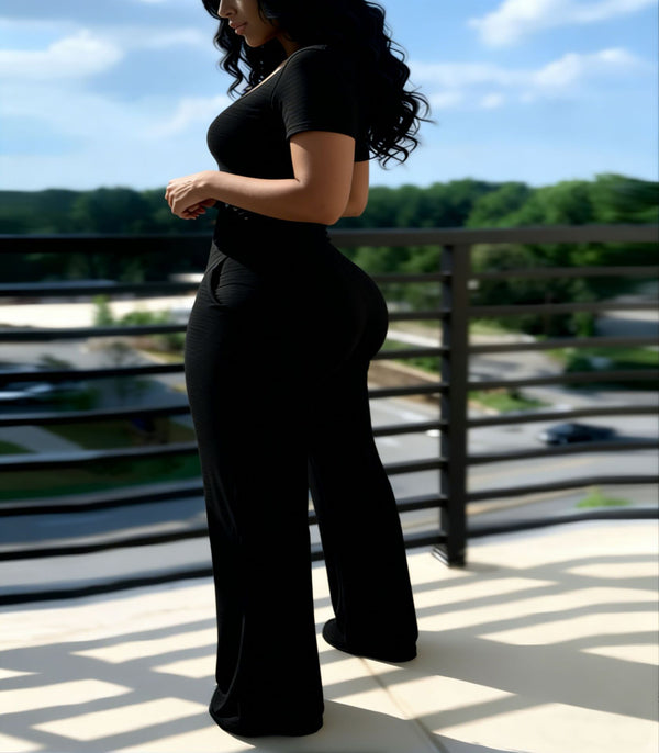 Plus Size Short Sleeve Wide Leg Jumpsuit for Casual Events