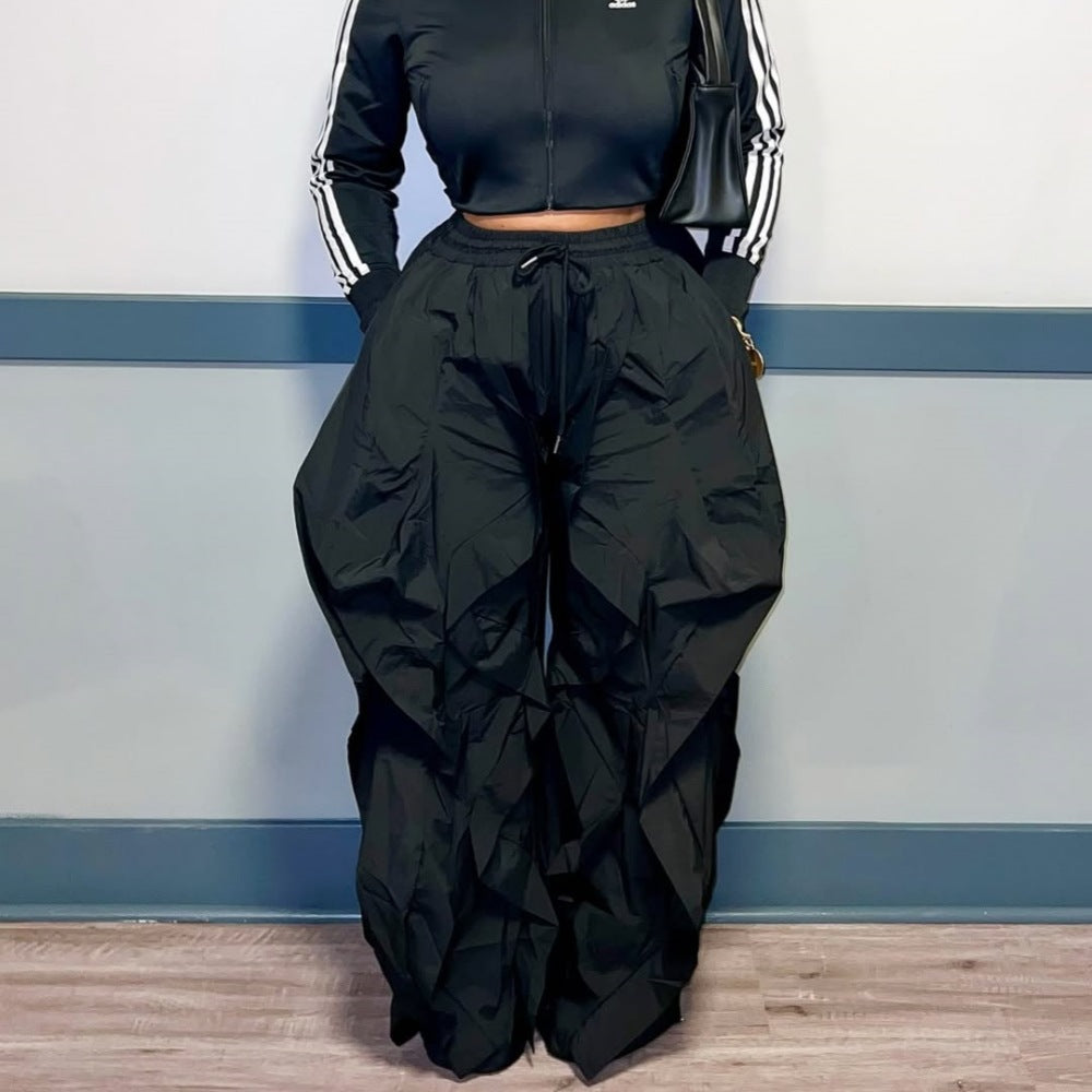 Camouflage Print Lace-Up Ruffle Patchwork Pants