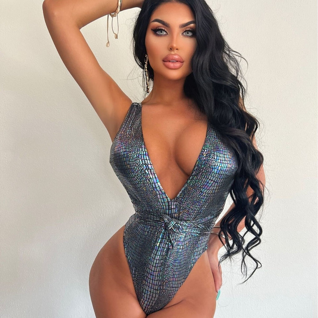 Women Sexy Pu-Leather Backless One-Piece Swimwear