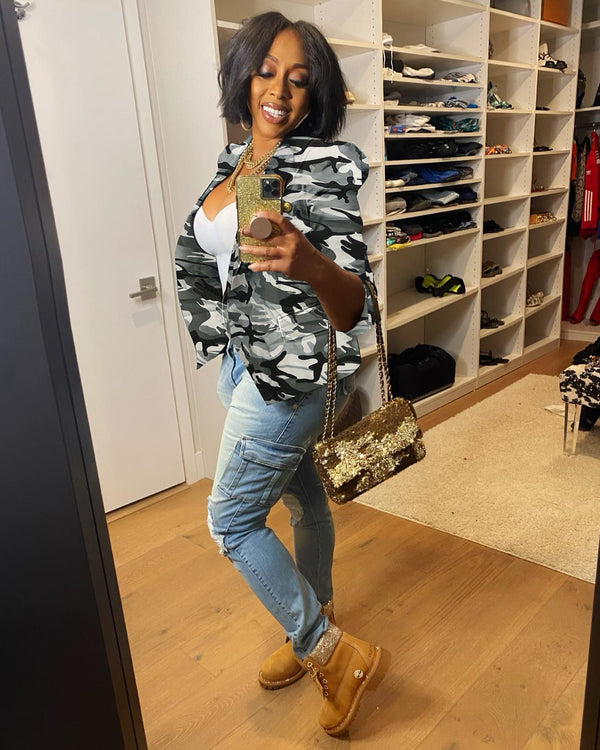 Camouflage Print Blazer Coat for Casual Wear