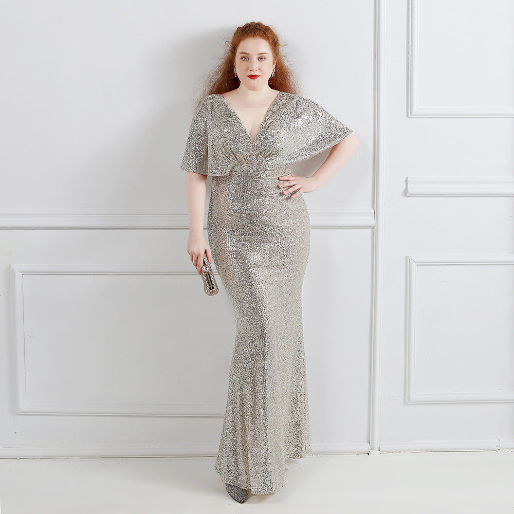 Spring and Summer Plus-Size Long Sequin Formal Party Evening Dress