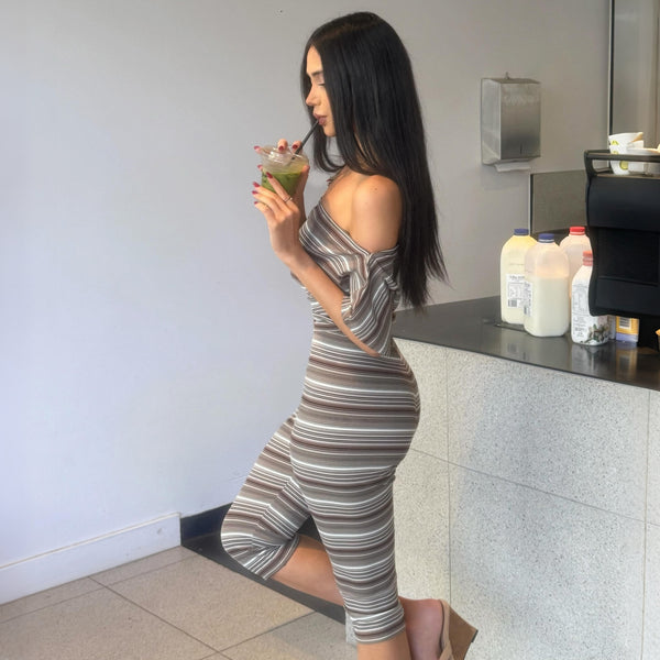Striped Strapless Off-Shoulder Top & Shorts Two-Piece Set for Summer