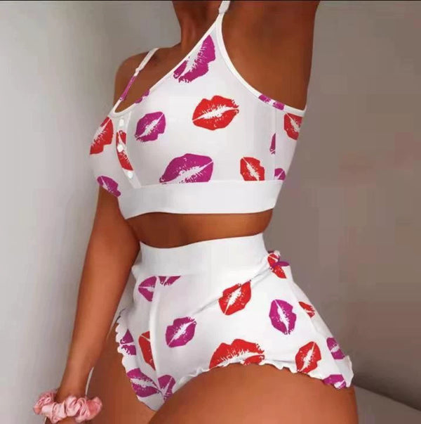 Letter Print Tight Fit Pajama Set for Summer Sleepwear