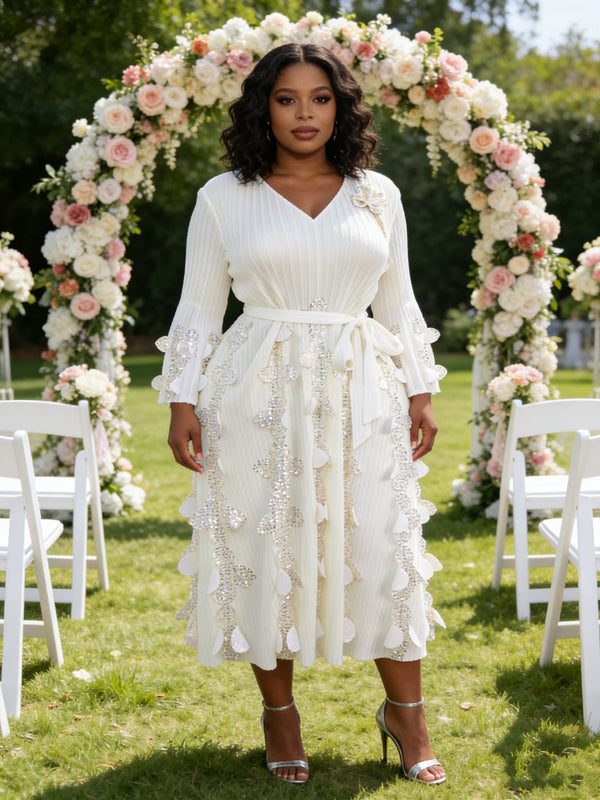 Women's Plus Size African Pleated Shiny Luxury Long Dress