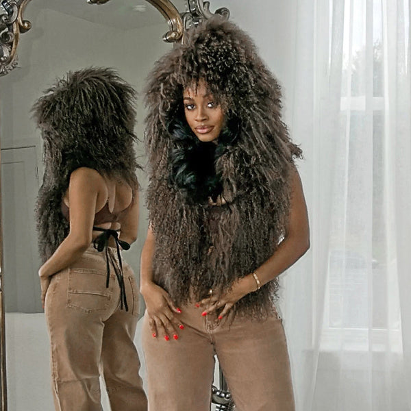 Women Solid Furry patchwork hooded tie-up backless top