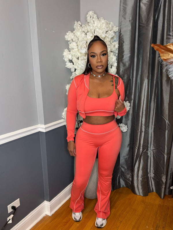 Top Coat & Bell Bottom Pants Three-Piece Lounge Set