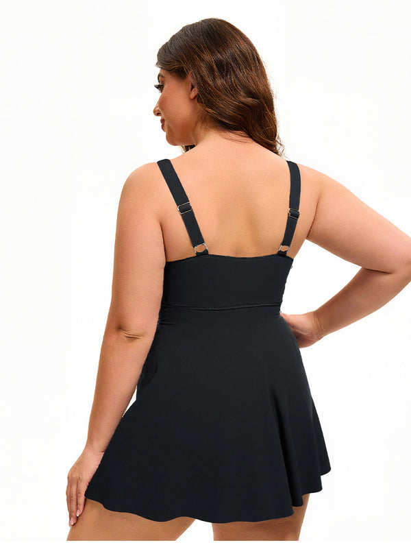 Plus Size Low Back Two-Piece Swim Dress Set