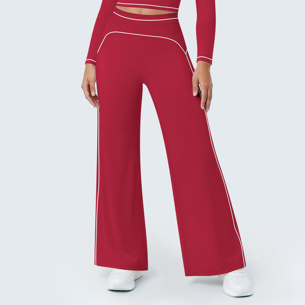 High-Waisted Color Block Loose Wide-Leg Pants for Running & Yoga Activewear