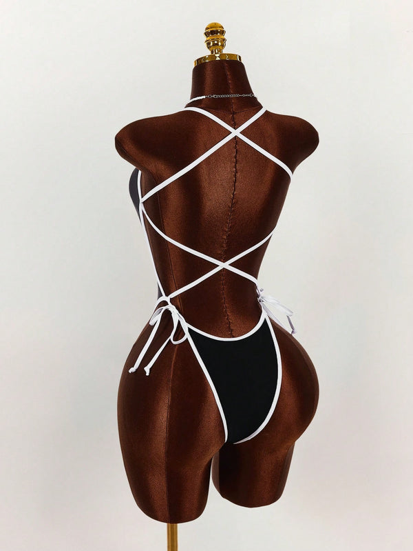 Strap Lace-Up Low Back Jumpsuit for Party Wear